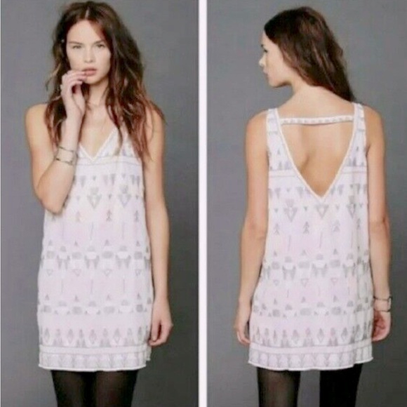 Free People Dresses & Skirts - Free People FRANCES BEAN Pale Pink Crepe Beaded Embroidered Tunic Dress Size M
